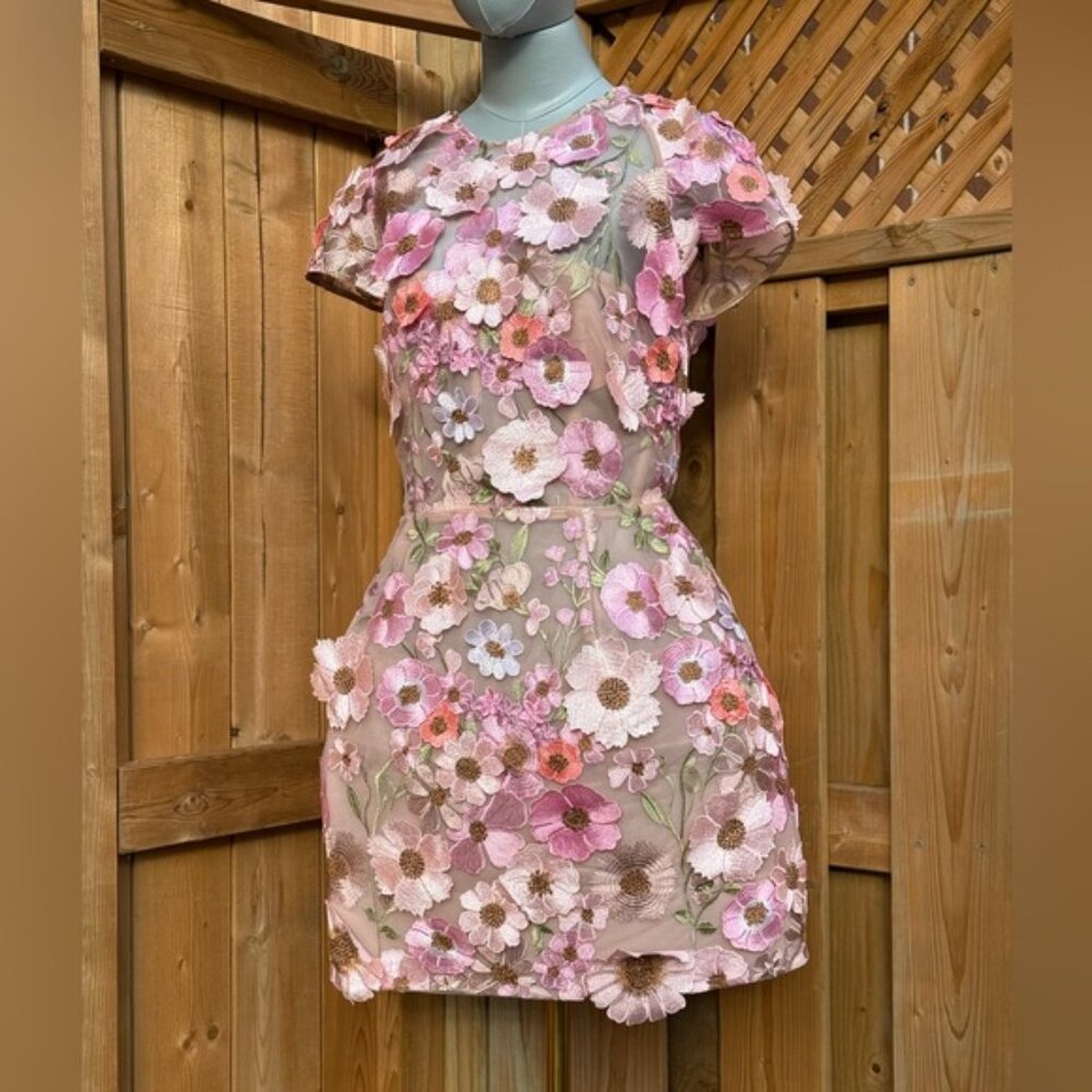🆕 BRONX & BANCO 🧿 NWOT Jasmine Capsleeve Pink Floral Mini Dress, Sz L US 8 - Picture 4 of 17
